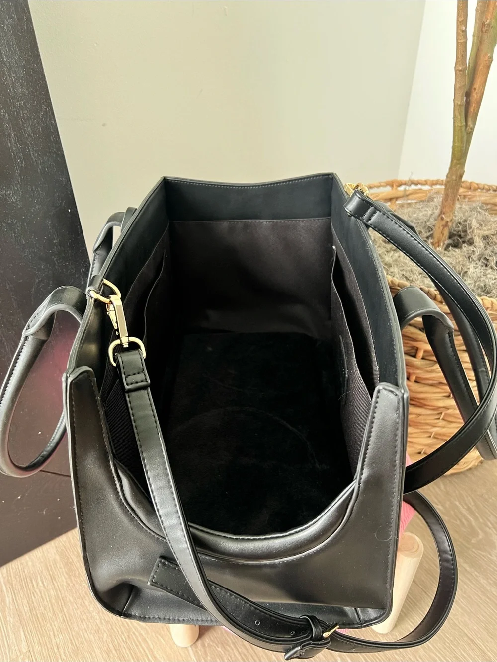 ST ARGO Melbourne Black Leather Dog Travel Tote Bag